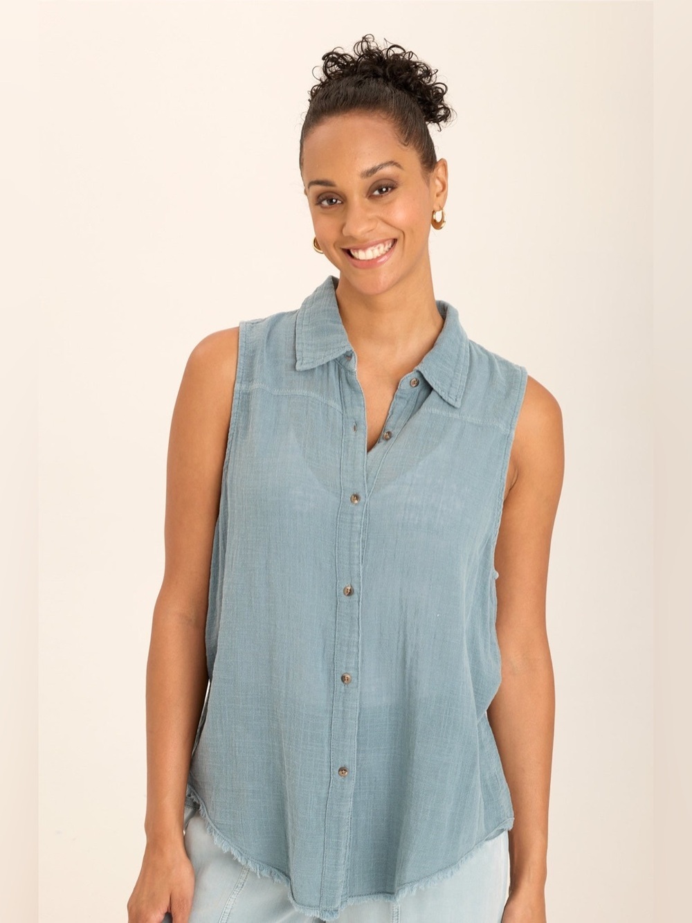 XCVI Wearables Otto Gauze Sleeveless Top in Olive Green